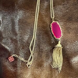 Kendra Scott Gold Necklace with Fuchsia Pendant